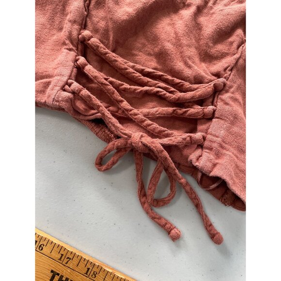 Abercrombie and Fitch Crop Top Size XS Sleeveless Lace Up Smocked Back Rust Chic - Picture 5 of 9